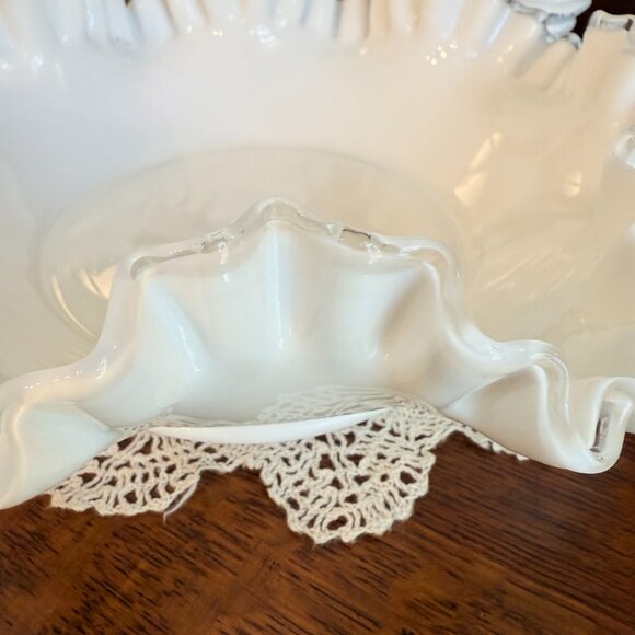 Vintage Fenton Silver Crest 11" Milk Glass Large Ruffled Bowl Dish - Picture 8 of 13